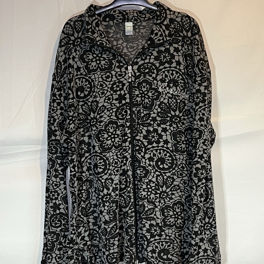 Corvette TOPPY Women's Easy Fit Black Cardigan‎ Cinch Zip Up Top Jacket 2XL